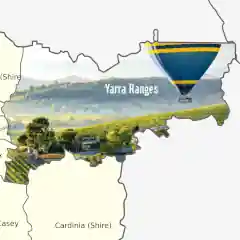A Hot Air Balloon floating over the Yarra Ranges where we deliver skip bins